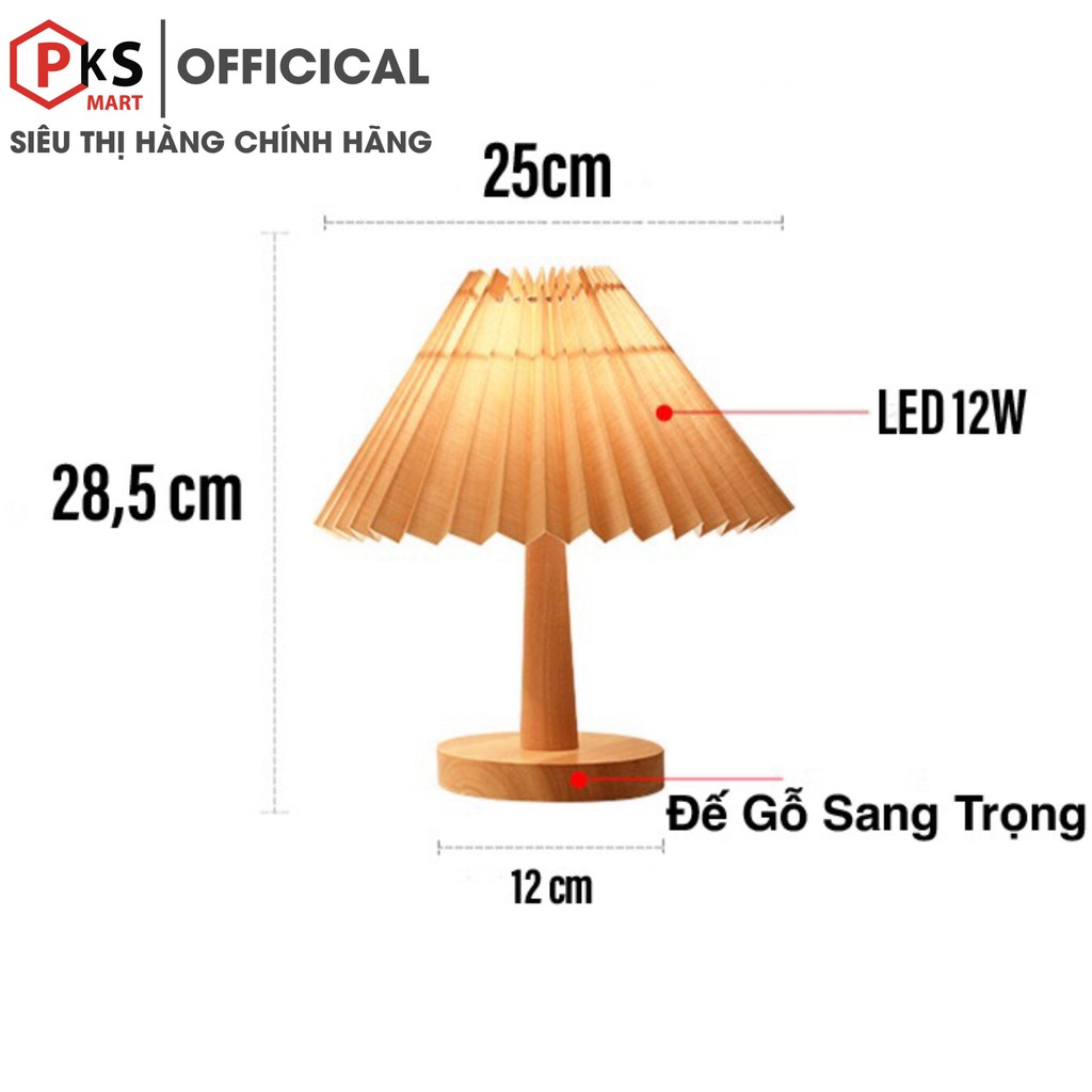 Đèn Ngủ Để Bàn Thân Gỗ Sồi Đèn LED 12W Siêu Sáng Tăng Giảm Độ Sáng Phong Cách Hàn Quốc