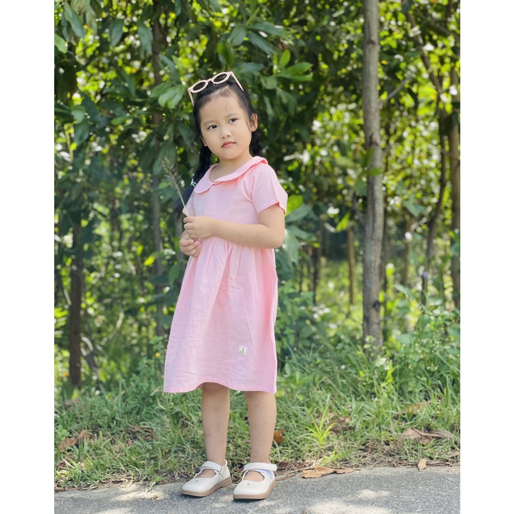 Đầm cho bé gái thiết kể cổ sen dễ thương chất linen cotton váy cho bé 1 2 3 4 5 6 7 8 9 tuổi thời trang trẻ em Chutbaby