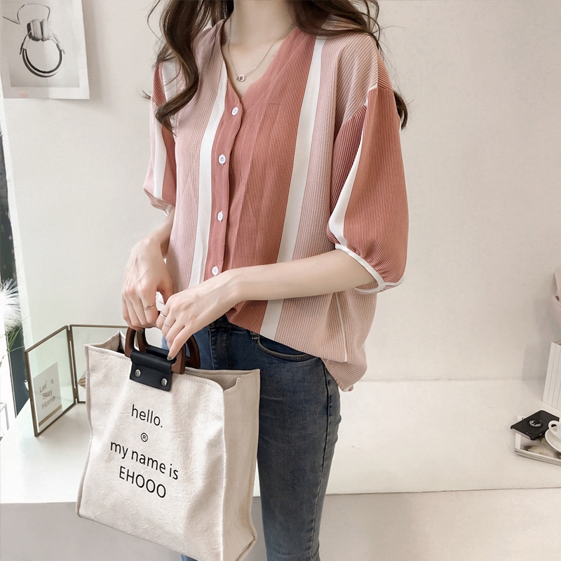 IELGY  Áo Sơ Mi chiffon Tay Ngắn Cỡ Lớn Thời Trang Mùa Hè Cho Nữ