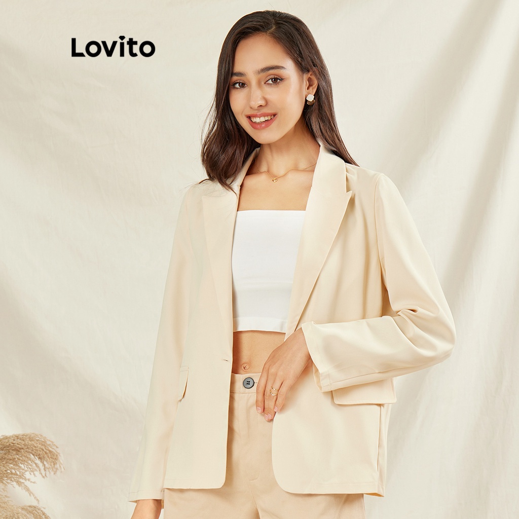 Áo Khoác Lovito Blazer Dài Tay Màu Trắng Trơn Phối Nút Sang Trọng L31AD051 (Màu trắng ngà)