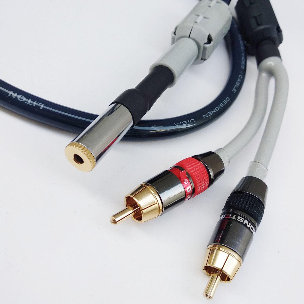 Dây 3.5 cái ra AV Monster (3.5 female to RCA) kèm 2 cục chống nhiễu dài 5m (nhiều kích thước lựa chọn)