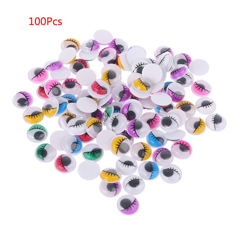 Set 100 Mắt Tự Dính Màu Sắc Hỗn Hợp Kèm Lông Mi Giả Dành Cho Gấu Bông Búp Bê D