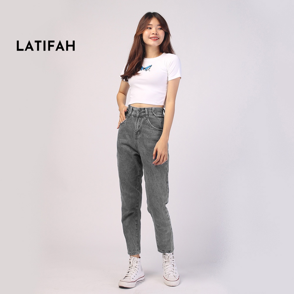 [Mã BMBAU50 giảm 7% đơn 99K] Quần baggy jeans nữ LATIFAH form rộng 2 bách vuông lưng thun QD016 phong cách hàn quốc