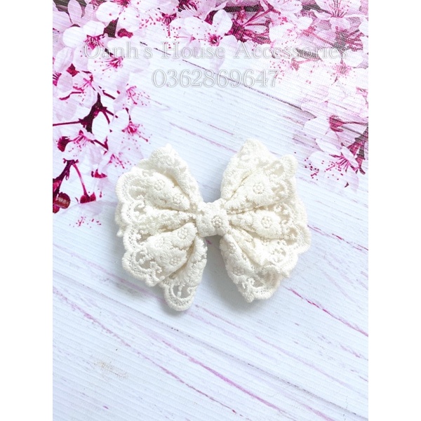 Kẹp nơ ren hoa size 12cm