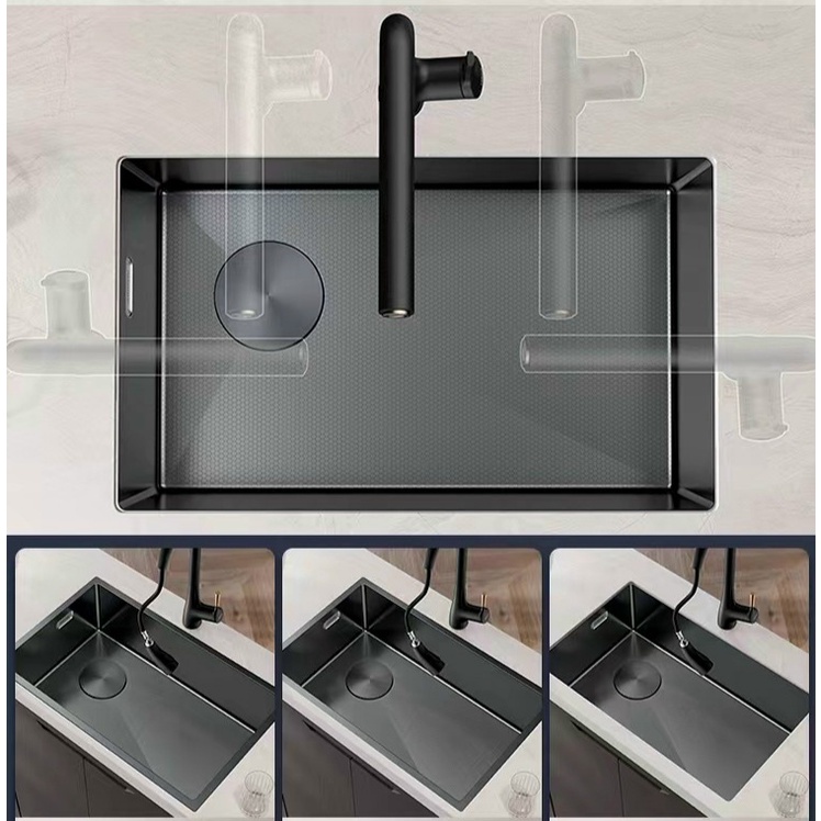 Chậu rửa chén bát 1 hộc, âm bàn 78x48cm, tặng rổ, xả
