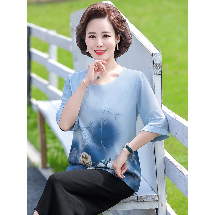 Bộ Đầm Hai Mảnh Áo Vải Lụa Phong Cách Phương Tây Dành Cho Phụ Nữ Trung Niên Thời Trang Mùa Hè 2022