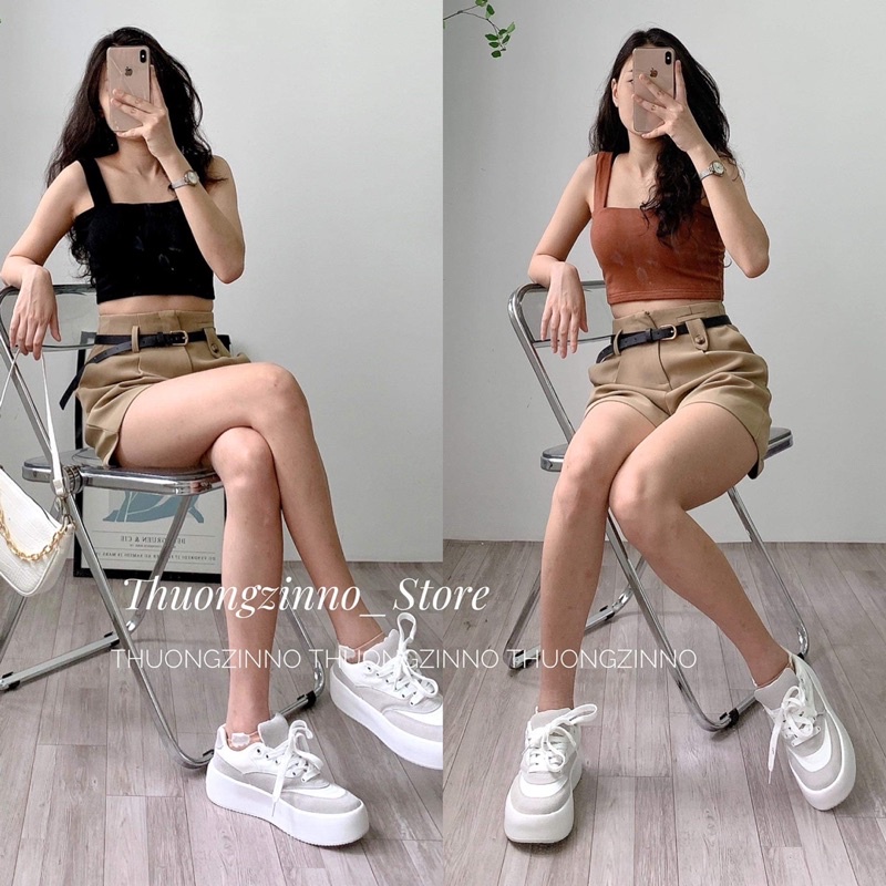 Áo 2 dây bản to có mút ngực 2 dây croptop Hàn Quốc