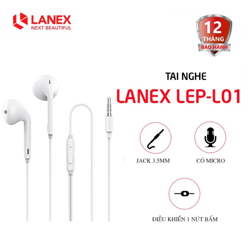 Tai nghe Lanex LEP-L01 Jack 3.5mm - Dành cho mọi thiết bị điện thoại