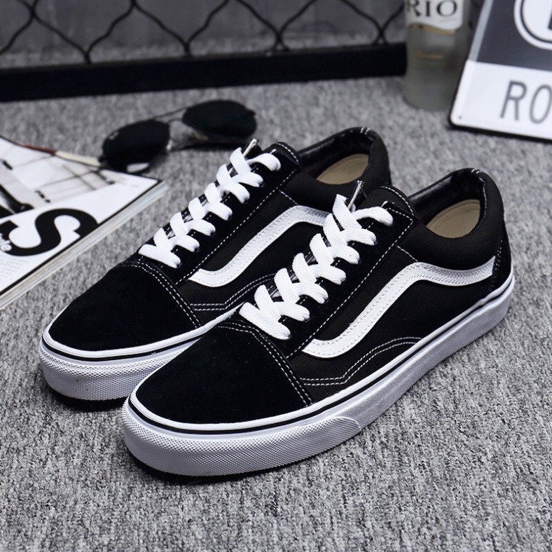 Giày Vans sneaker nam nữ, Giày  thể thao bata 𝐕𝐚𝐧𝐬 𝐎𝐥𝐝 𝐒𝐤𝐨𝐨𝐥 cổ ngắn dáng đen kẻ trắng nhung nỉ cao cấp đế đúc chắc chắn