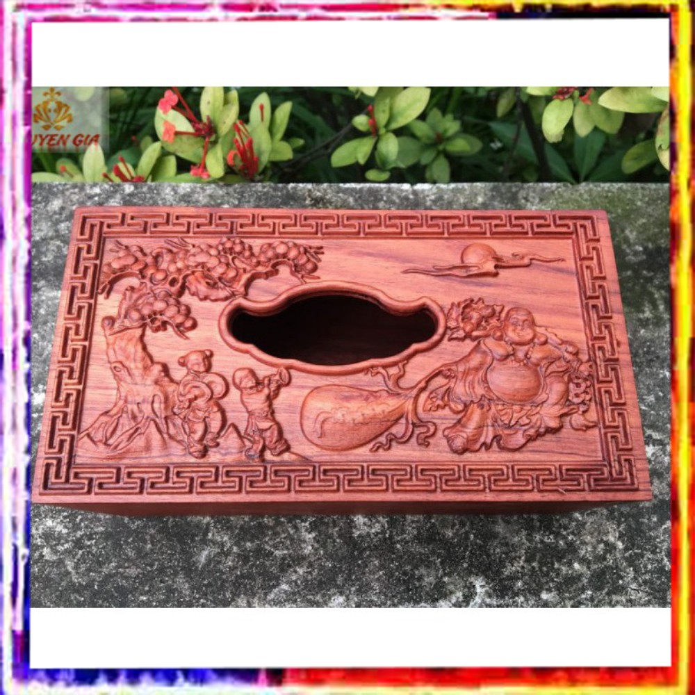 Hộp đựng giấy ăn, khăn giấy gỗ hương trạm khắc phật di lặc cao cấp (khăn giấy)