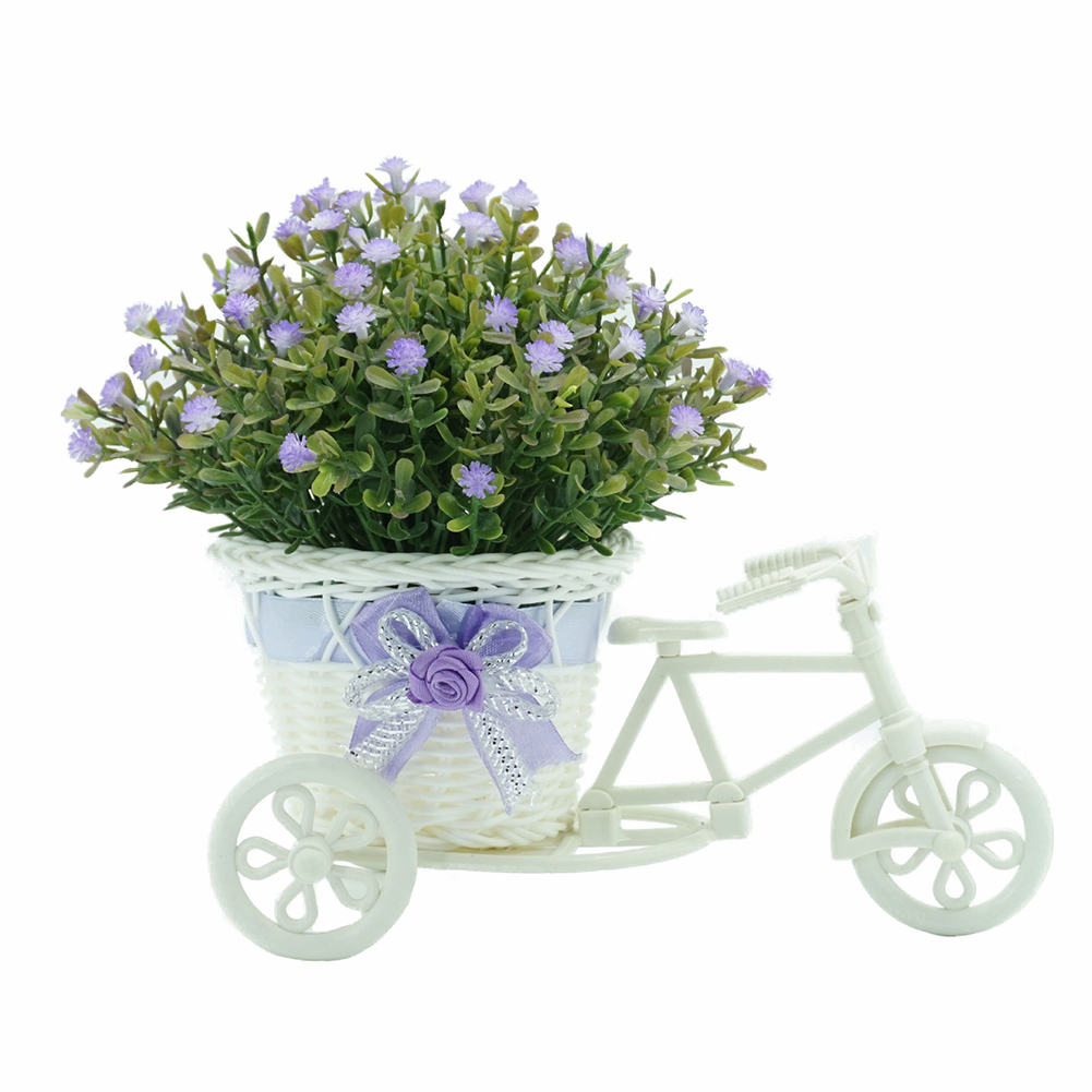 Giỏ Hoa Nhân Tạo Trên Xe Ba Bánh Để Bàn Trang Trí Xinh Xắn