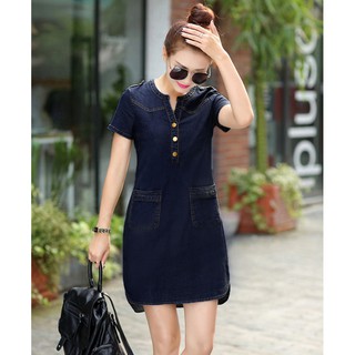 Đầm Jean Phối Túi Cổ Trụ
