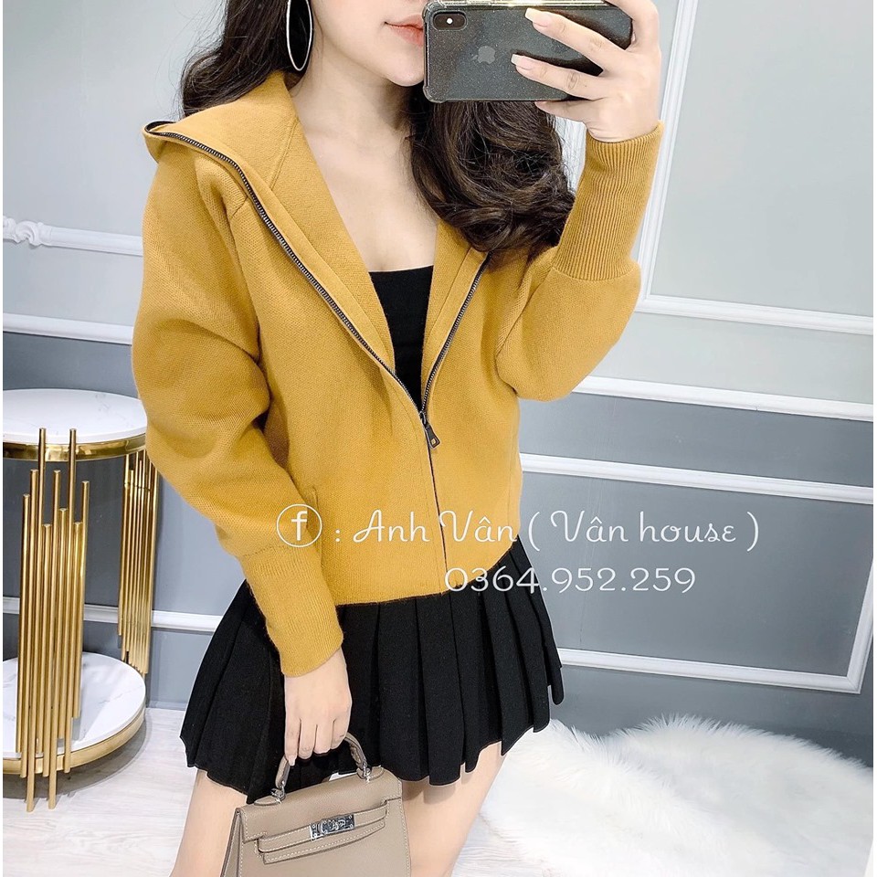 Áo Khoác dạ len Mũ khóa