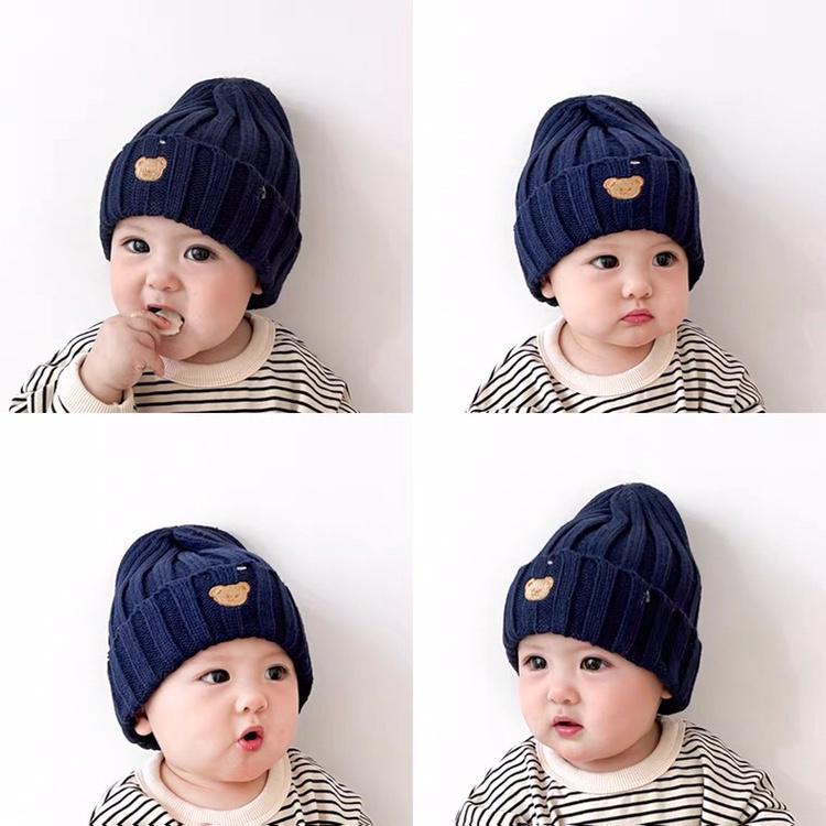 Mũ beanie dệt kim hình gấu dễ thương cho bé