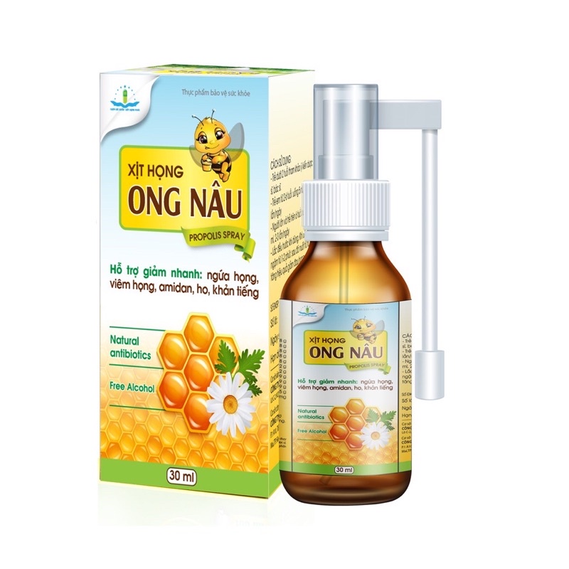 Xịt họng ong nâu tâm dược con ong keo ong nhất nhất giúp giảm ho ngứa họng amidan khản tiếng, viem họng, chai 30 ml