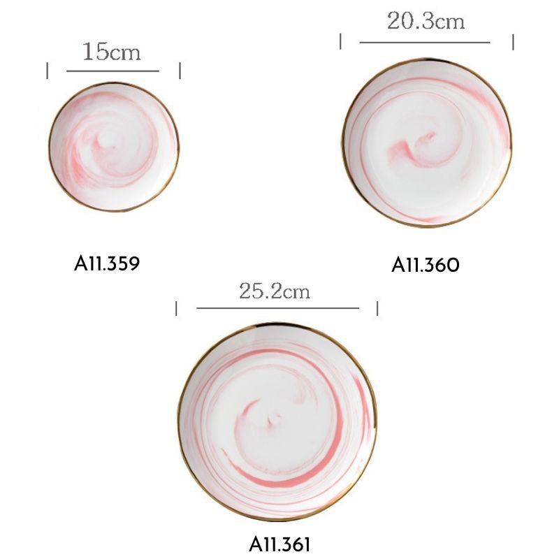 Bát đĩa, bát đĩa sứ vân hồng viền vàng sang trọng - phụ kiện bàn ăn sang trọng