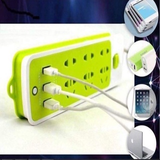 Ổ Điện Đa Năng Chống Giật 3 Cổng USB và 9 Ổ Cắm màu xanh lá