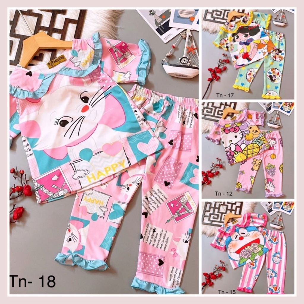 Đồ bộ pijama bé gái áo cộc quần dài thun lạnh 3D co giãn 4 chiều mềm mát mặc nhà mặc ngủ 22-42kg