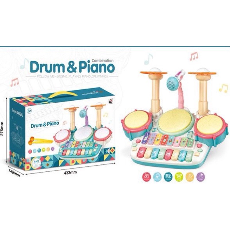 Đồ chơi trống kết hợp phím đàn piano kèm mic hát cho bé là bộ đồ chơi nhạc cụ giáo dục sớm cho bé từ 18 tháng - 5 tuổi
