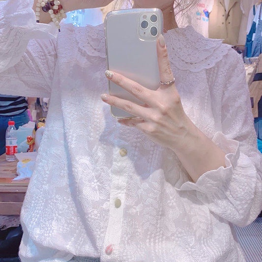 Áo Ren Cổ Búp Bê Dài Tay Thời Trang Nữ