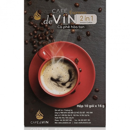 [1 hộp] Cà Phê Đen Hoà Tan Café deVIN Espresso 2in1 loại 10gói/hộp