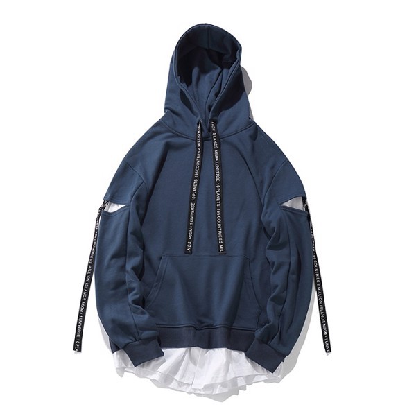 Áo Hoodie Vạt Thun Trắng Màu XANH NAVY AHDT627A