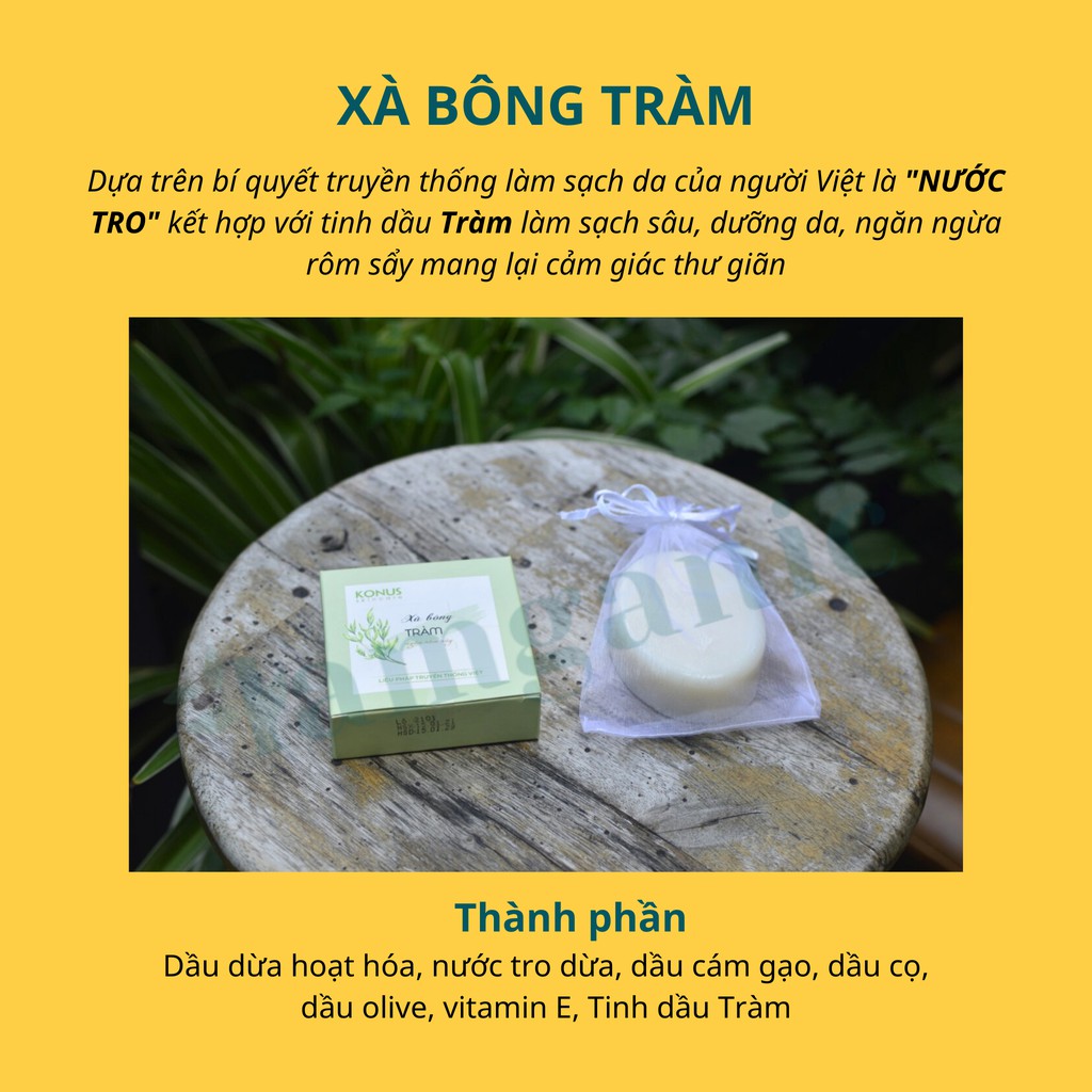 Xà bông thiên nhiên KONUS Sả Hoa Hồng - Chiết xuất từ dầu dừa và nước tro dừa, làm sạch da, dưỡng ẩm, giúp da mềm mại