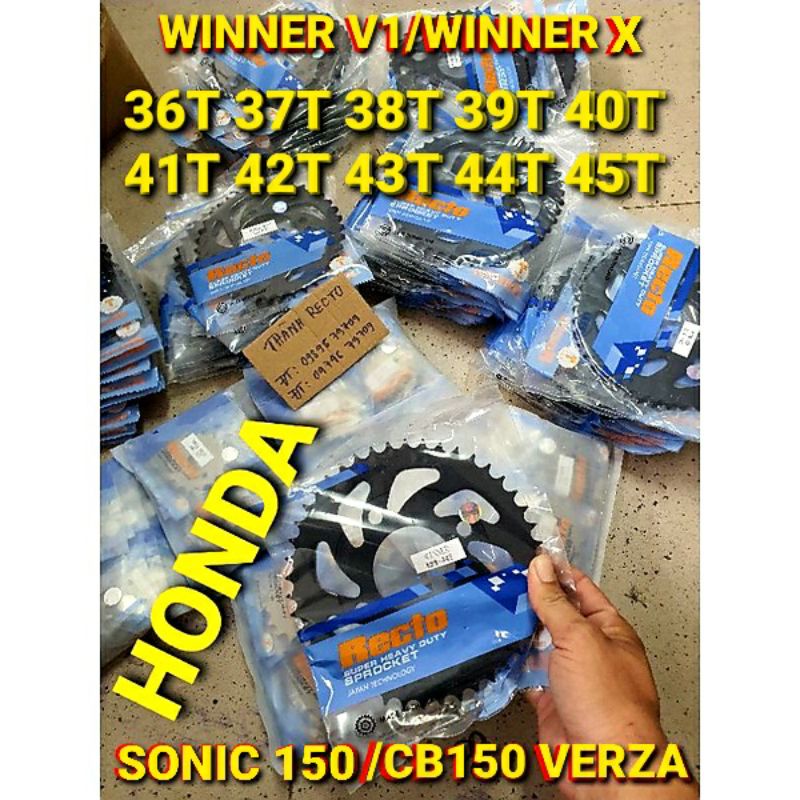 DĨA WINNER V1/WINNER X/SONIC 150/CB150 Verza 36T 37T 38T 39T 40T 41T 42T 43T 44T 45T 46T RECTO CHÍNH HÃNG