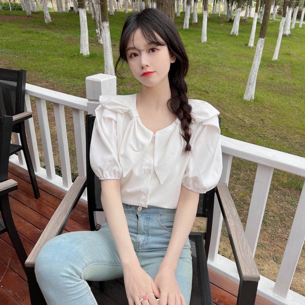 Áo Sơ Mi Tay Ngắn Phồng Thời Trang Mùa Hè Xinh Xắn