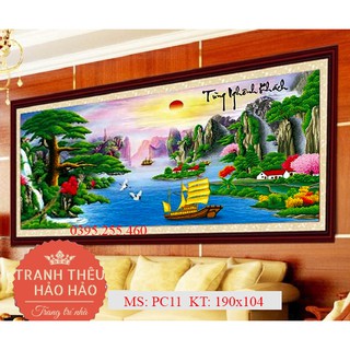 Tranh thêu Tùng Nghênh Khách kích thước 1m90*1m04