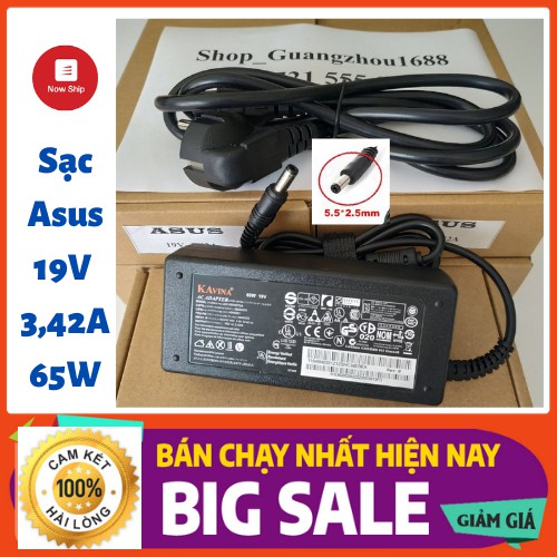 Adapter Sạc Laptop Asus 19V - 3,42A - 65W Chính Hãng, Tặng Kèm Dây Nguồn, Bảo Hành 12 Tháng