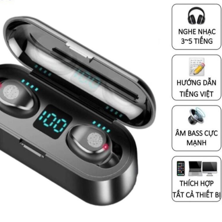 Tai nghe blutooth, tai nghe AMOI F9 phiên bản cảm ứng Cao Cấp, âm Bass trầm và ấm, đèn led hiển thị mức  pin - Kochio