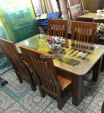 Bộ Bàn Ghế Phòng Ăn Gỗ Sồi Mỹ - Có Bọc Nệm Da/ Nỉ - Mặt Đá - Nội Thất Hương Tùng - Cam Kết Giao Đúng Sản Phẩm.