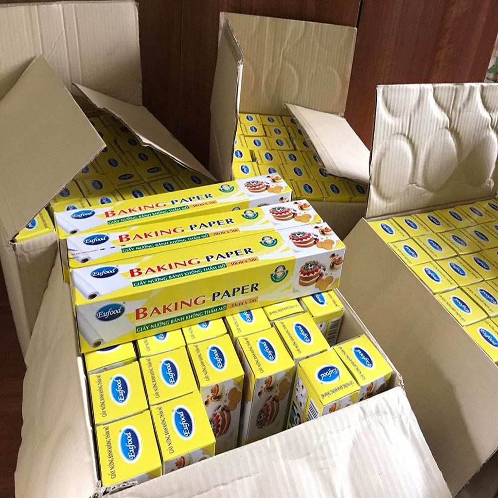 Giấy nến Eufood 30cm x 5m Hộp Màu Vàng, Giấy nướng bánh không thấm dầu