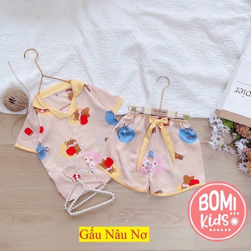 [ 15kg - 27kg ] Bộ Mặc Nhà Pijama Lụa Cao Cấp Tay Ngắn - Chất Liệu Lụa mềm Mịn Thoáng Mát