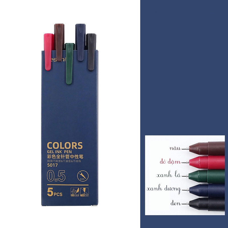 Bút Mực Gel 0.5mm chính hãng Resun 5012 - Hộp 5 Cây Nhiều Màu Phong Cách Đồng Quê Trend Cực Hot Hiện Nay