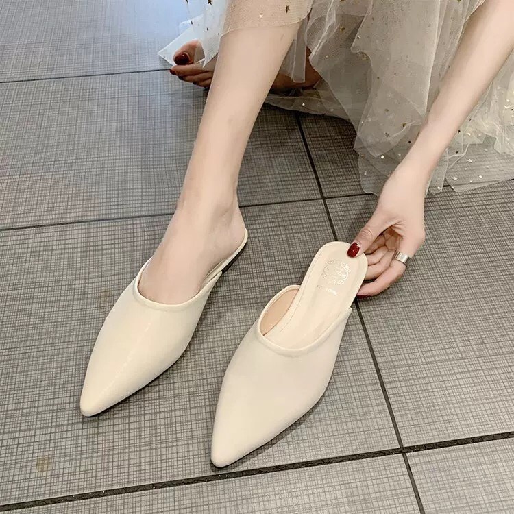 Dép sục nữ đế bệt chất da mềm gót 2 phân