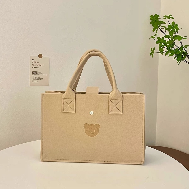 Túi xách tay nữ bản to gấu màu nâu trà sữa chất nỉ dạ hàng hot trend {FREESHIP