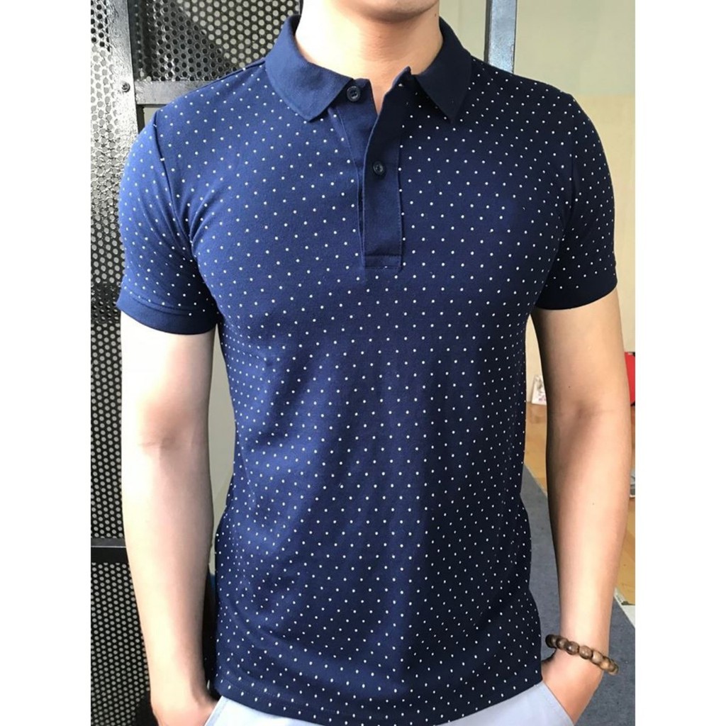 Áo thun nam cổ bẻ chấm bi vải thun, Áo polo chất đẹp dáng Slim Fit