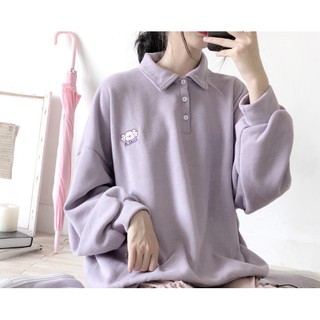 Áo nỉ nữ sinh dáng polo thụng màu tím nhạt pastel (Ms A49)