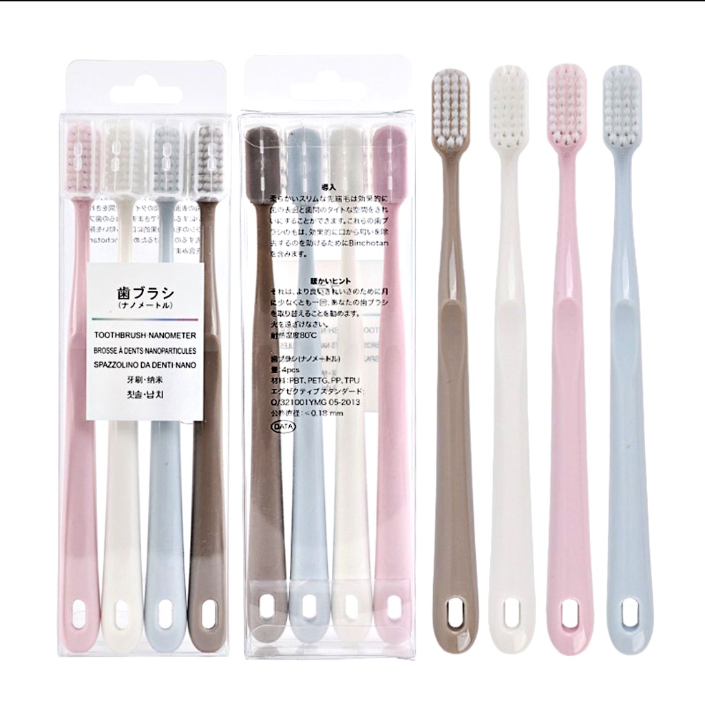 Set 4 Cây Bàn Chải Đánh Răng Lông Mềm Muji Nhật Bản