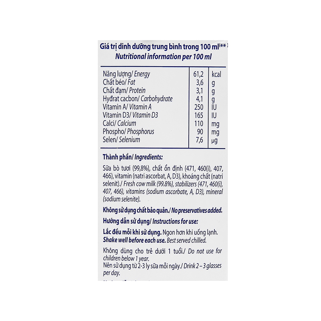 SỮA TƯƠI TIỆT TRÙNG VINAMILK 100% KHÔNG ĐƯỜNG - HỘP GIẤY 1L - GreenWay [ ST ] | BigBuy360 - bigbuy360.vn