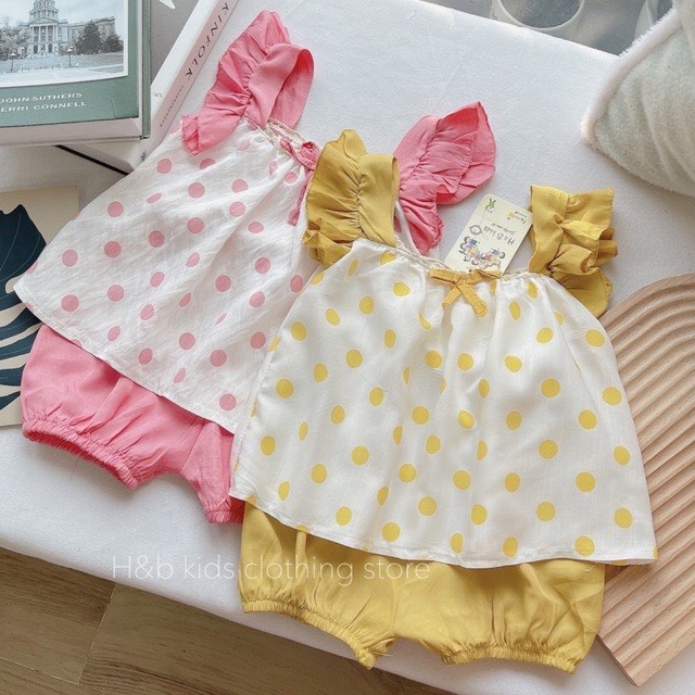Sét bộ cánh tiên chấm bi 2 màu hồng, vàng HONEYBEE Cực xinh cho bé gái 8 -20kg