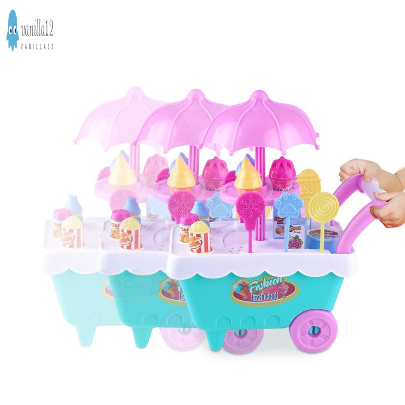 Children Role Play Toys Mini Candy Cart Detachable Ice Cream Shop Cart Toy