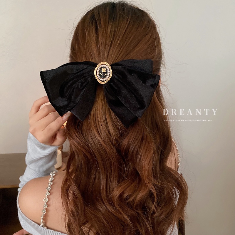 Kẹp Tóc Nơ Vải Nhung Đính Ngọc Trai Thời Trang Hàn Quốc Cho Nữ