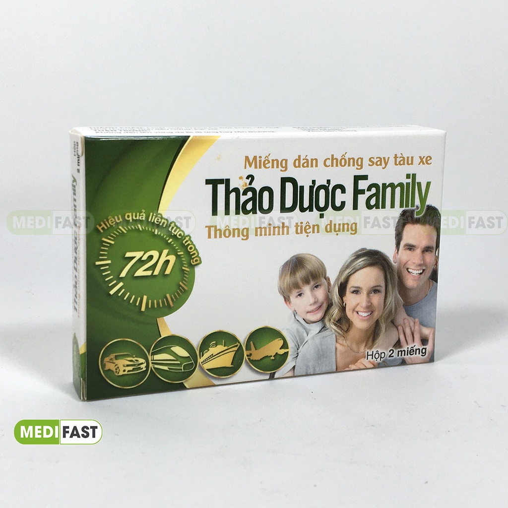 Miếng dán say xe Family hộp 2 miếng dán sau tai, giảm chóng mặt, nôn khi đi ô tô, tàu, máy bay từ gừng, bạc hà, quế