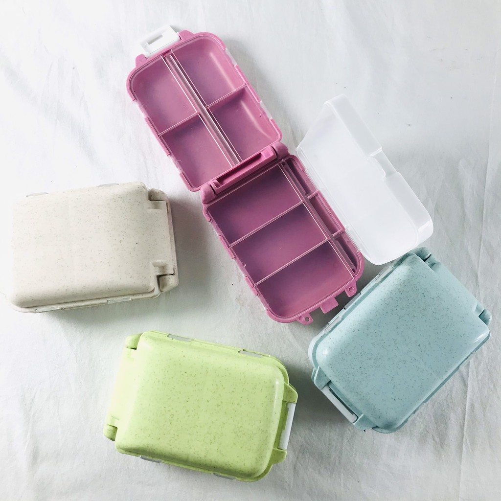 &lt;Tặng Sticker&gt; Hộp Khay Đựng Thuốc Phụ Kiện Trang Sức Chia 7 Ngăn Du Lịch Màu Lúa Mạch Nắp Nhựa Chống Thấm U106
