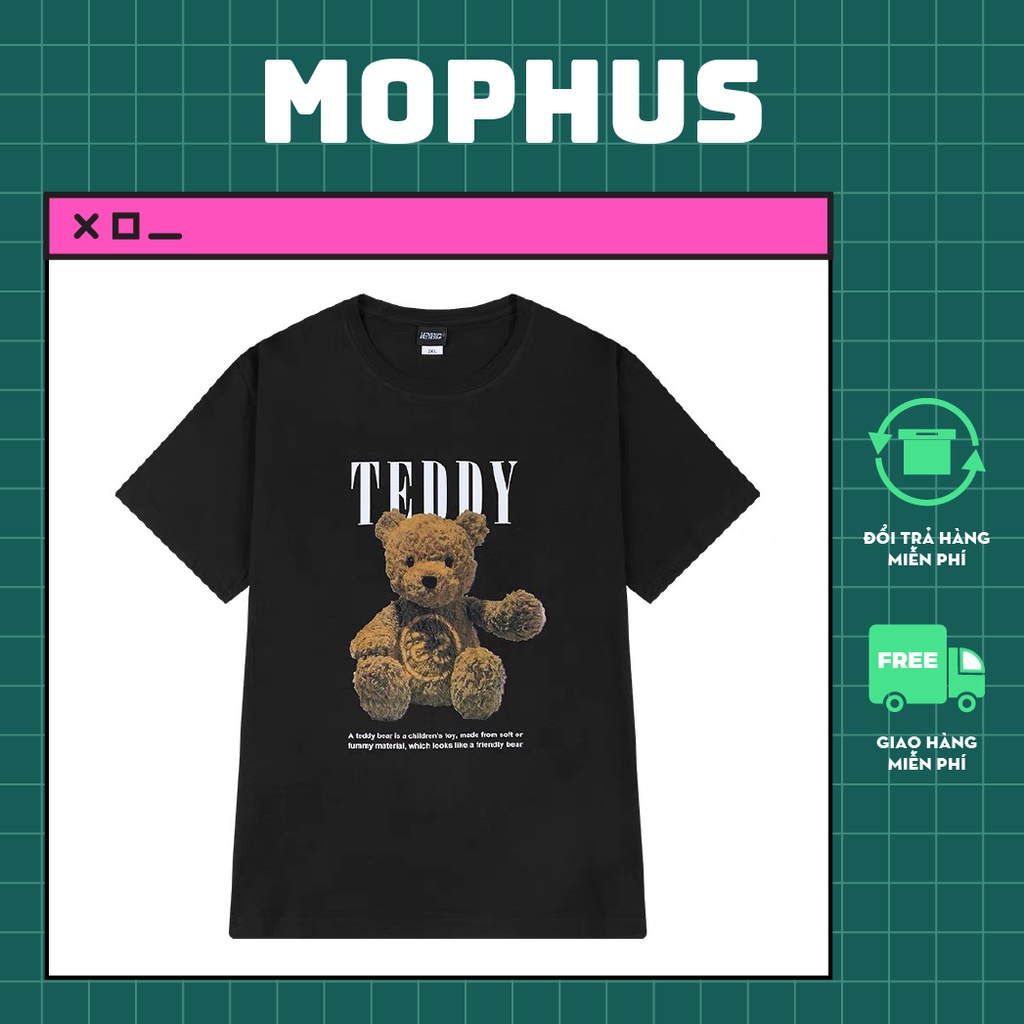 Áo phông nữ, áo thun tay lỡ form rộng hình gấu vải cotton co dãn Mophus MT005