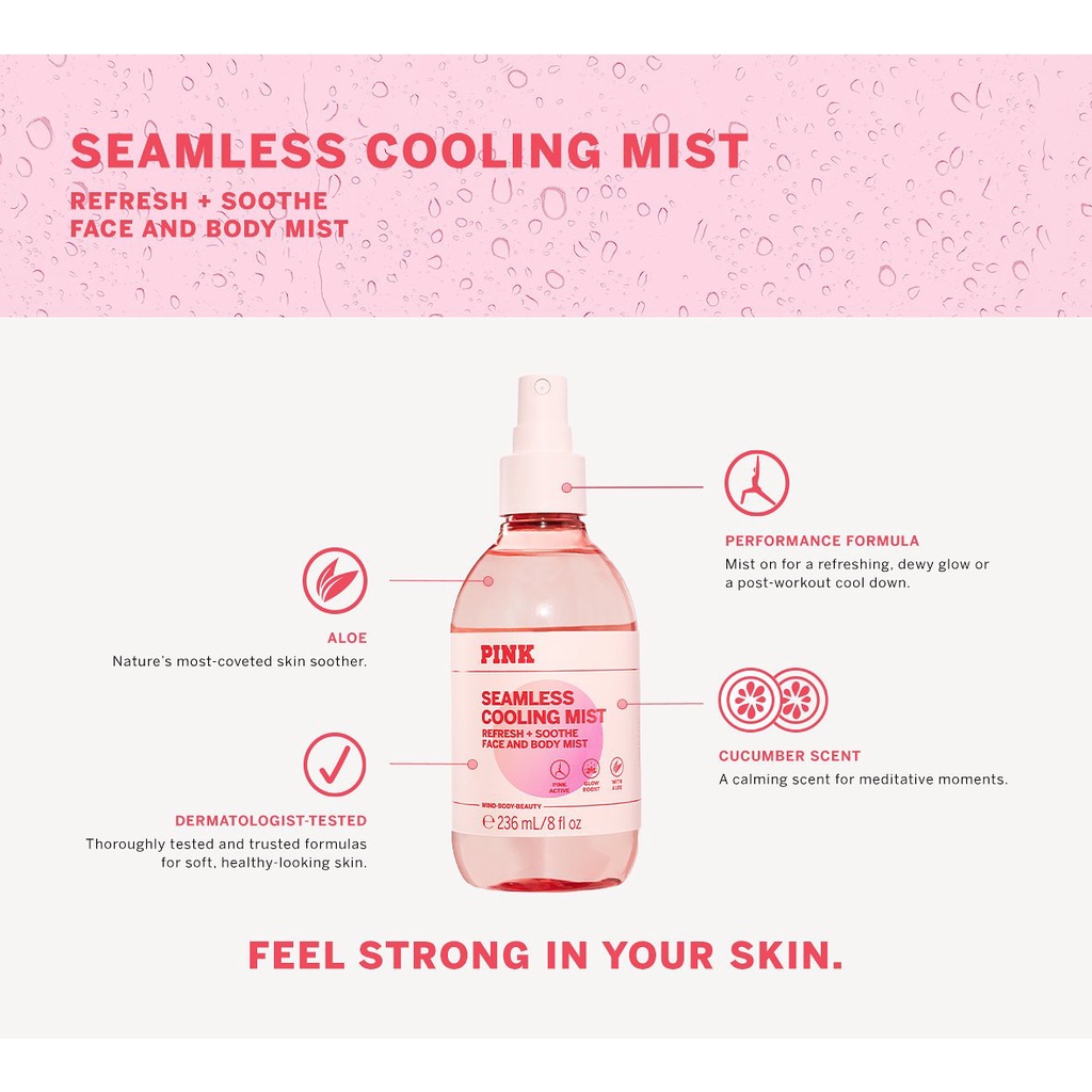 XỊT KHOÁN PINK SEAMLESS COOLING MIST 236ML TOÀN THÂN VÀ MẶT LÀM MÁT VÀ MỀM LỖ CHÂN LÔNG SE LẠI