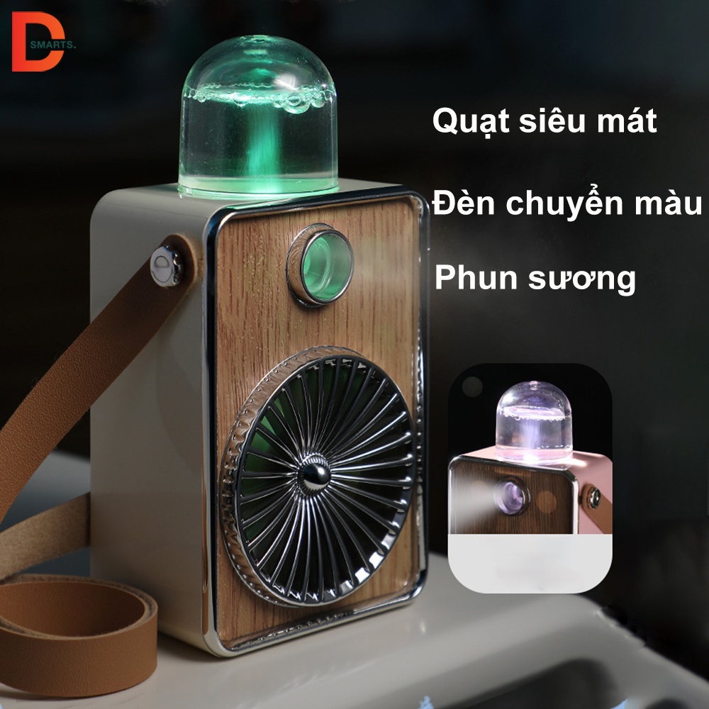 Quạt mini cầm tay, máy phun sương tạo ẩm, đèn ngủ ban đêm phong cách cổ điển